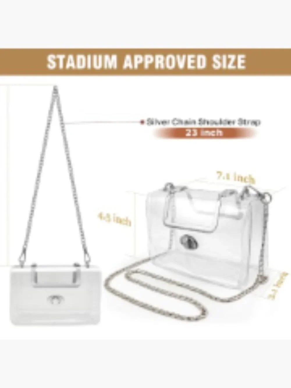 Stadium Approved Clear Crossbody Purse with Gold Chain Strap
